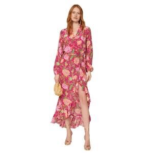 ROCOCO SAND Chloe Pink Floral Long Sleeves Wrap Maxi Dress Size Small